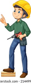 Ilustración del personaje de la caricatura de un trabajador de construcción
