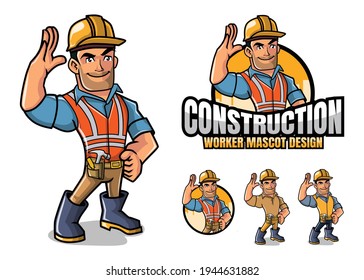 Construction Worker Cartoon Character Mascot Vector Llustration