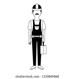 Construction worker cartoon faceless in black and white