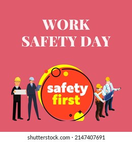 construction worker cartoon graphic vector illustration, text. top view, perfect for backdrops, social media and commemorating work safety day