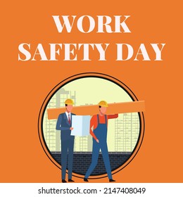 construction worker cartoon graphic vector illustration, text. top view, perfect for backdrops, social media and commemorating work safety day