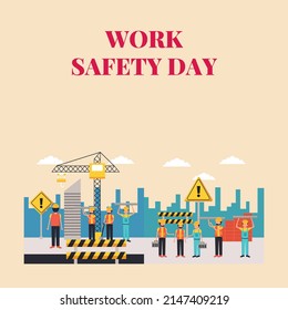 construction worker cartoon graphic vector illustration, text. top view, perfect for backdrops, social media and commemorating work safety day