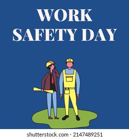 construction worker cartoon graphic vector illustration, text. top view, perfect for backdrops, social media and commemorating work safety day