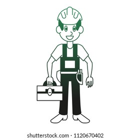 Construction worker cartoon green lines