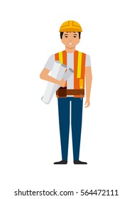 construction worker cartoon icon over white background. colorful design. vector illustration