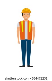 construction worker cartoon icon over white background. colorful design. vector illustration