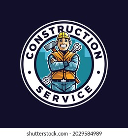 Construction worker cartoon logo illustration