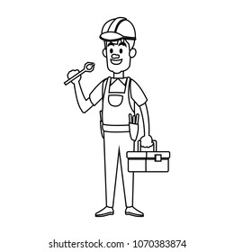 Construction worker cartoon on black and white