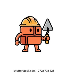 Construction Worker Character, Animated Trowel Action, Creative Illustration, Fun Environment, Playful Viewpoint