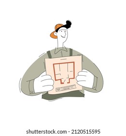 A construction worker character. Architect designer. Vector illustration of a flat style isolated on a white background.