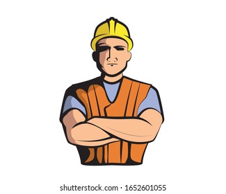 Construction Worker Character with Cool Gesture Illustration