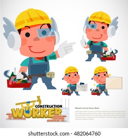 construction worker character design. mascot or presenter for constuctor - vector illustration