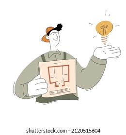 A construction worker character. Electrical designer. Vector illustration of a flat style isolated on a white background.