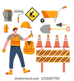 Construction worker character. Flat style vector illustration isolated on white background.