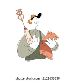 Un personaje de obrero de la construcción. Guapo. Ilustración vectorial de un estilo plano aislado en un fondo blanco.