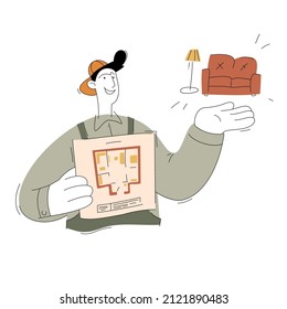 A construction worker character. Interior designer. Vector illustration of a flat style isolated on a white background.