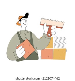A construction worker character. Plasterer. Vector illustration of a flat style isolated on a white background.