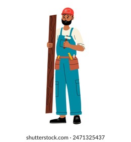 Construction worker character in uniform. Isolated vector illustration.
