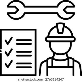 Construction Worker with Checklist and Wrench Icon - Powered by Shutterstock - Get 15% off with code: PIKWIZARD15