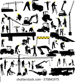 construction and worker collection silhouettes - vector