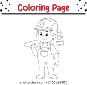 construction worker coloring book page for children