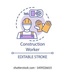 Construction worker concept icon. Builder, laborer idea thin line illustration. Repair, maintenance employee. Hard hat worker, handyman. Manual labour. Vector isolated outline drawing. Editable stroke