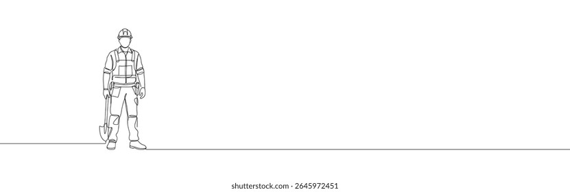 Construction worker continuous one line drawing. Building architecture business concept in simple linear style. Vector illustration.