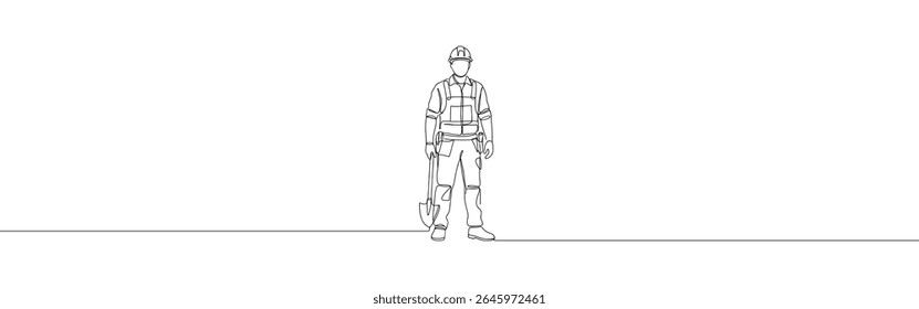 Construction worker continuous one line drawing. Building architecture business concept in simple linear style. Vector illustration.
