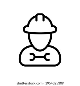 Construction worker, contractor or engineer. Black icon on white background