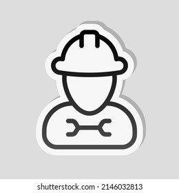 Construction worker, contractor or engineer. Linear sticker, white border and simple shadow on gray background