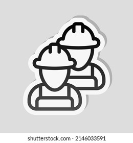 Construction worker, contractor or engineer. Linear sticker, white border and simple shadow on gray background