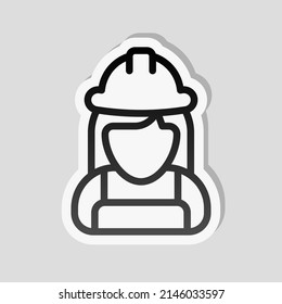 Construction worker, contractor or engineer. Linear sticker, white border and simple shadow on gray background