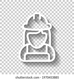 Construction worker, contractor or engineer. White linear icon with editable stroke and shadow on transparent background