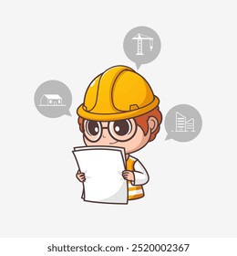 Construction worker, cute character illustration