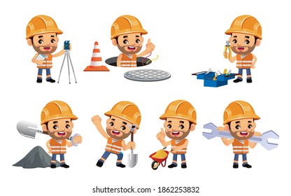 construction worker with different poses