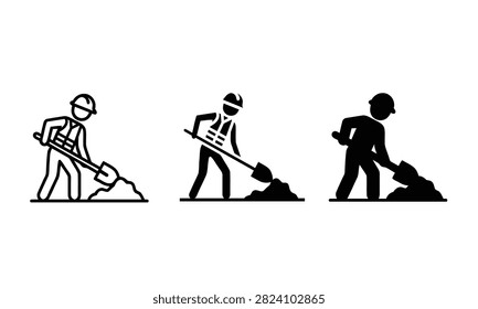 Construction Worker Digging with Shovel Icon Set