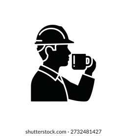 Trabajador de la construcción que bebe la silueta del café