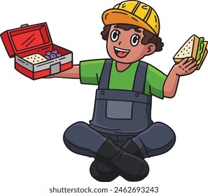 Construction Worker Eating Lunch Cartoon Clipart