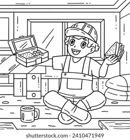 Construction Worker Eating Lunch Coloring Page 