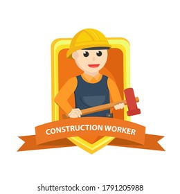 construction worker in Emblem  design character on white background