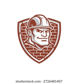 Trabalhador de construção Emblema Design, Tema Industrial, Arte Digital, Ambiente Urbano, Estilo Negrito