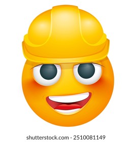 Construction worker emoji on white background. Emoticon with yellow hard hat. Cute emoticon