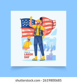 Construction worker and engineer characters, Illustration of workers celebrating labor day, Greeting card design