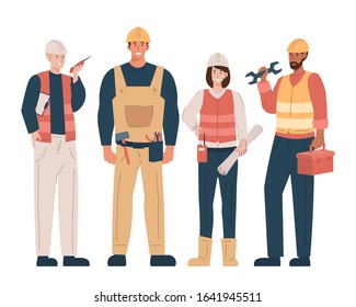 Construction worker. Engineer, technician and builders. Professional contractor with safety helmet