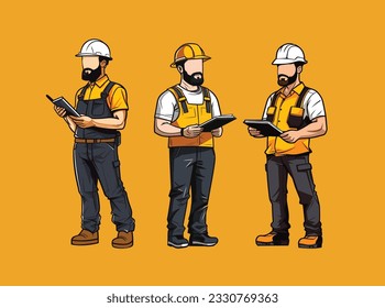 Construction worker, engineer vector illustration.