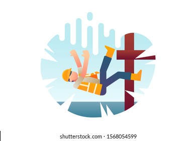 A Construction Worker Falls From The Top Floor Of A Building Vector Illustration