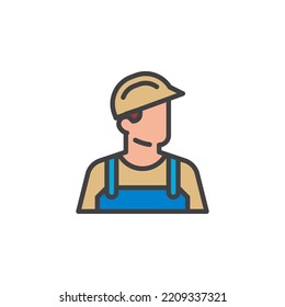 Construction worker filled outline icon, line vector sign, Repairman linear colorful pictogram isolated on white. Symbol, logo illustration. Vector graphics