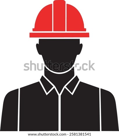 A construction worker or firefighter wearing a red hard hat. The design is perfect for safety-related projects, construction themes, firefighting awareness, and professional industry graphics