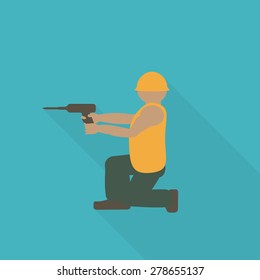 Construction worker flat icon. Editable and design suitable vector illustration. 