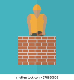 Construction worker flat icon. Editable and design suitable vector illustration. Mason with trowel.